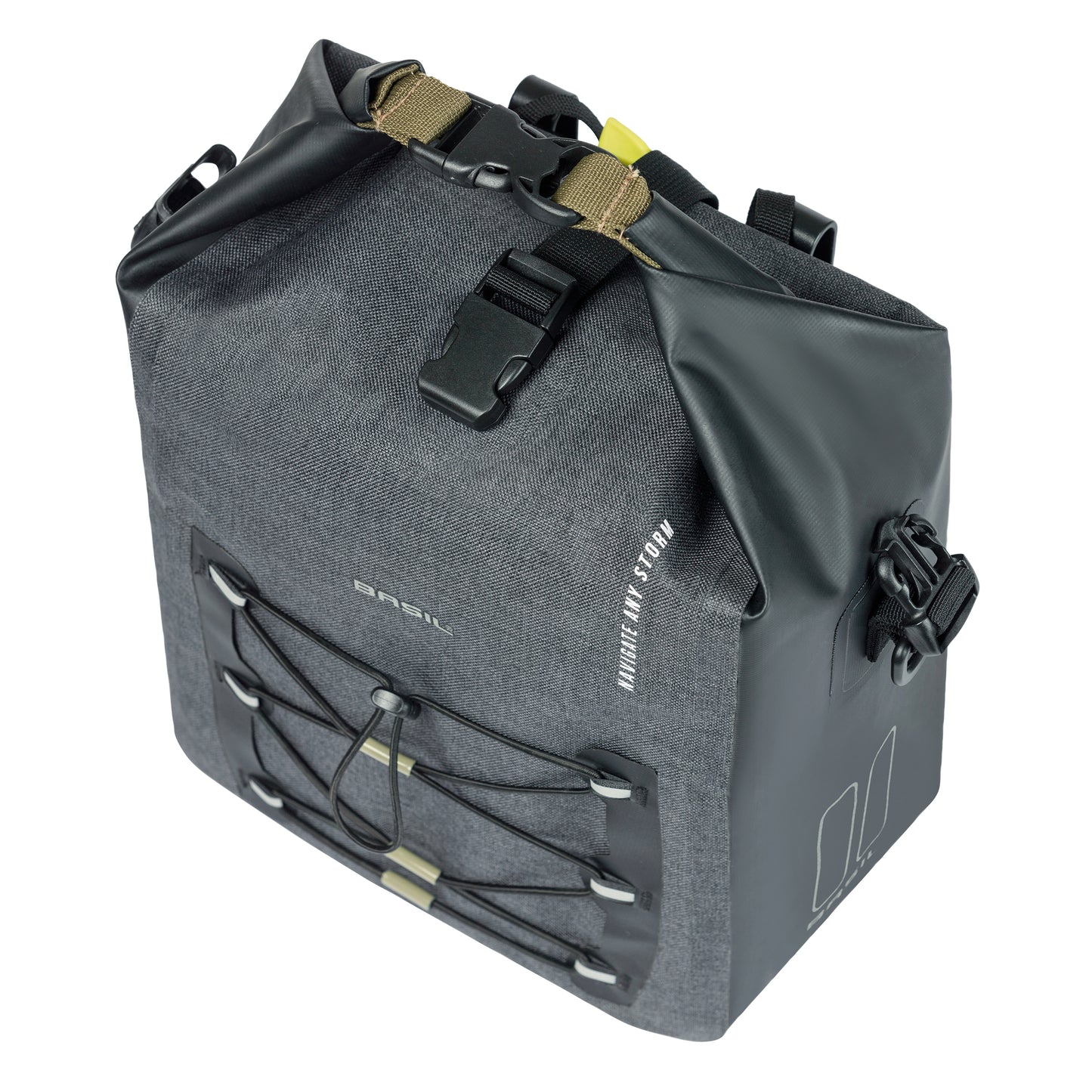 Sacoche arrière vélo latérale Basil navigator cyclotouriste waterproof 12-15l noir fixation mik studs sur porte bagage 32x15x25.5cm