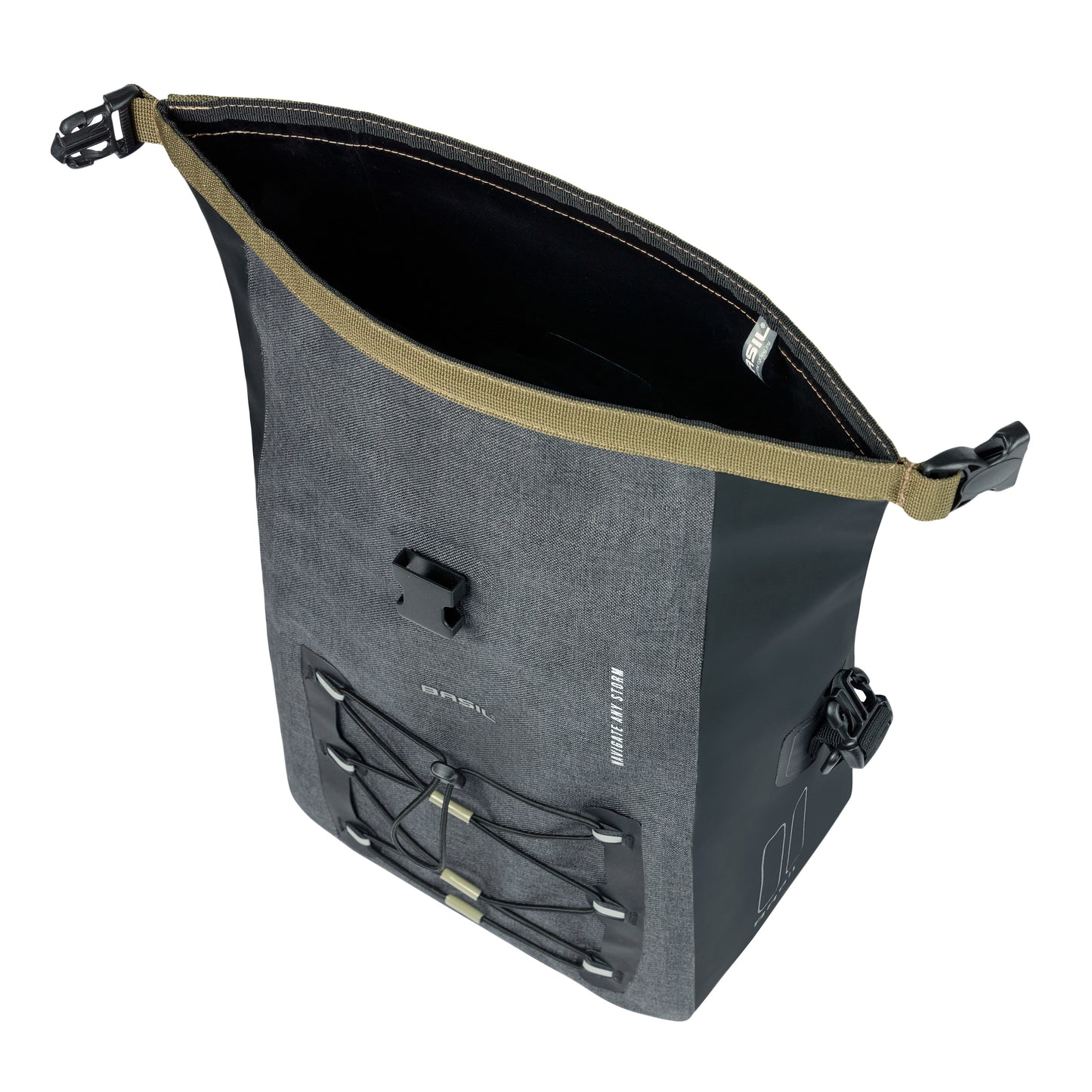 Sacoche arrière vélo latérale Basil navigator cyclotouriste waterproof 12-15l noir fixation mik studs sur porte bagage 32x15x25.5cm