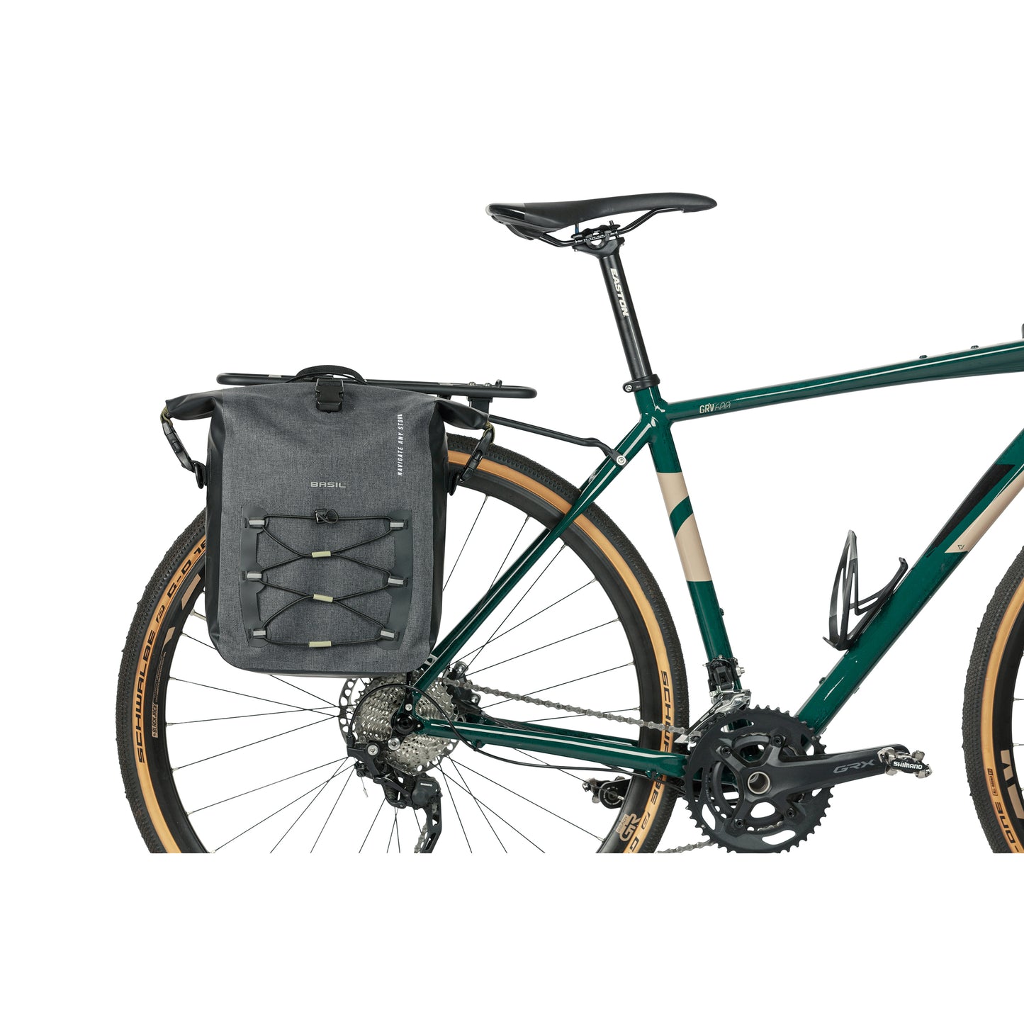 Sacoche arrière vélo latérale Basil navigator cyclotouriste waterproof 12-15l noir fixation mik studs sur porte bagage 32x15x25.5cm