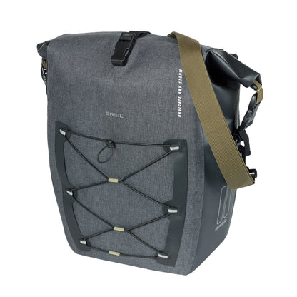 Sacoche arrière vélo latérale Basil navigator cyclotouriste waterproof 25-31l noir fixation mik studs sur porte bagage 32x15x37cm