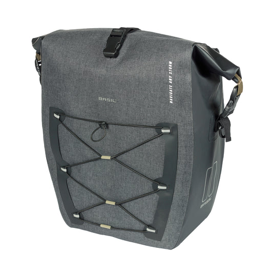 Sacoche arrière vélo latérale Basil navigator cyclotouriste waterproof 25-31l noir fixation mik studs sur porte bagage 32x15x37cm