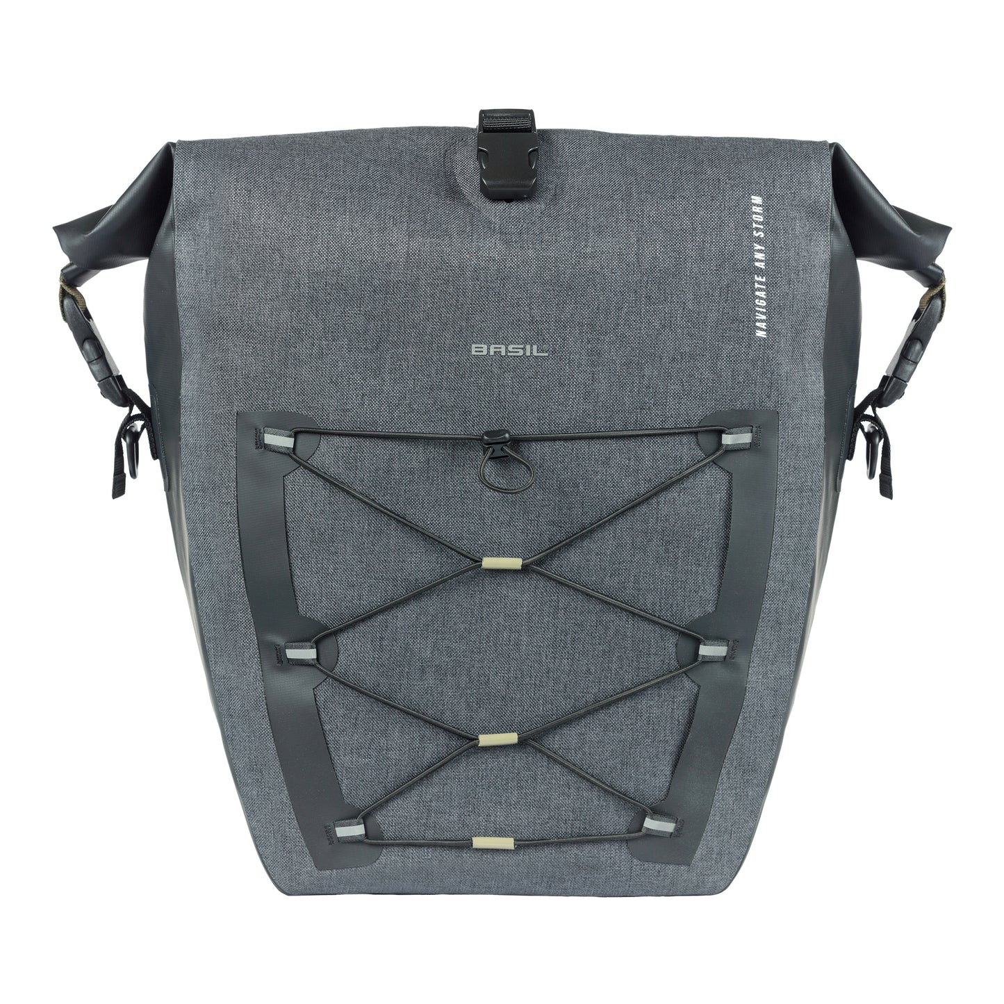 Sacoche arrière vélo latérale Basil navigator cyclotouriste waterproof 25-31l noir fixation mik studs sur porte bagage 32x15x37cm