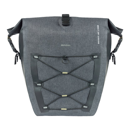 Sacoche arrière vélo latérale Basil navigator cyclotouriste waterproof 25-31l noir fixation mik studs sur porte bagage 32x15x37cm