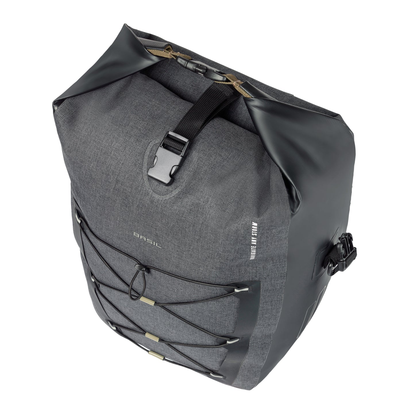 Sacoche arrière vélo latérale Basil navigator cyclotouriste waterproof 25-31l noir fixation mik studs sur porte bagage 32x15x37cm