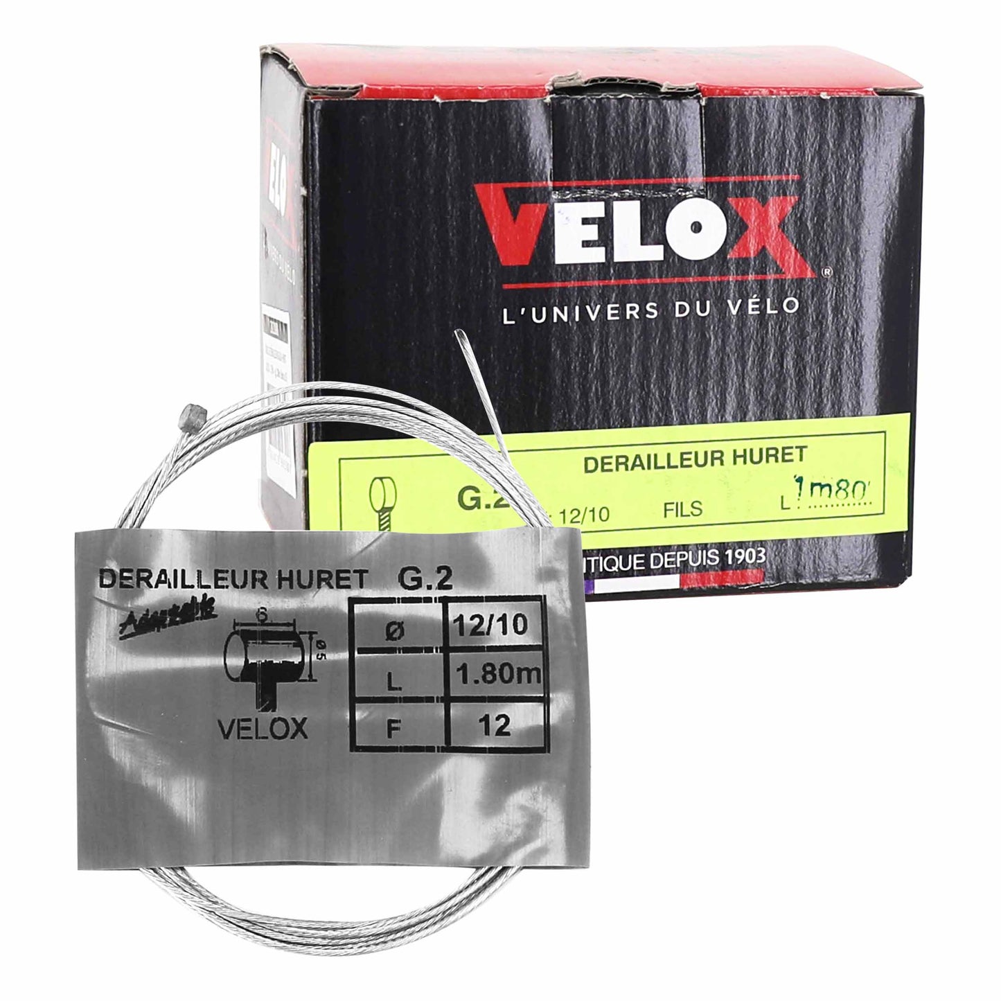Velox galvanized derailleur cable for Huret 1.80m (box of 25) 12-10 12 wires head 3 x 4.8mm diameter