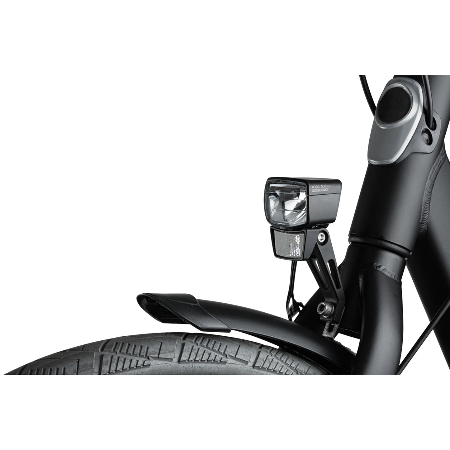 Eclairage vélo pour moyeu dynamo avant sur fourche AXA nxt 60 lux noir
