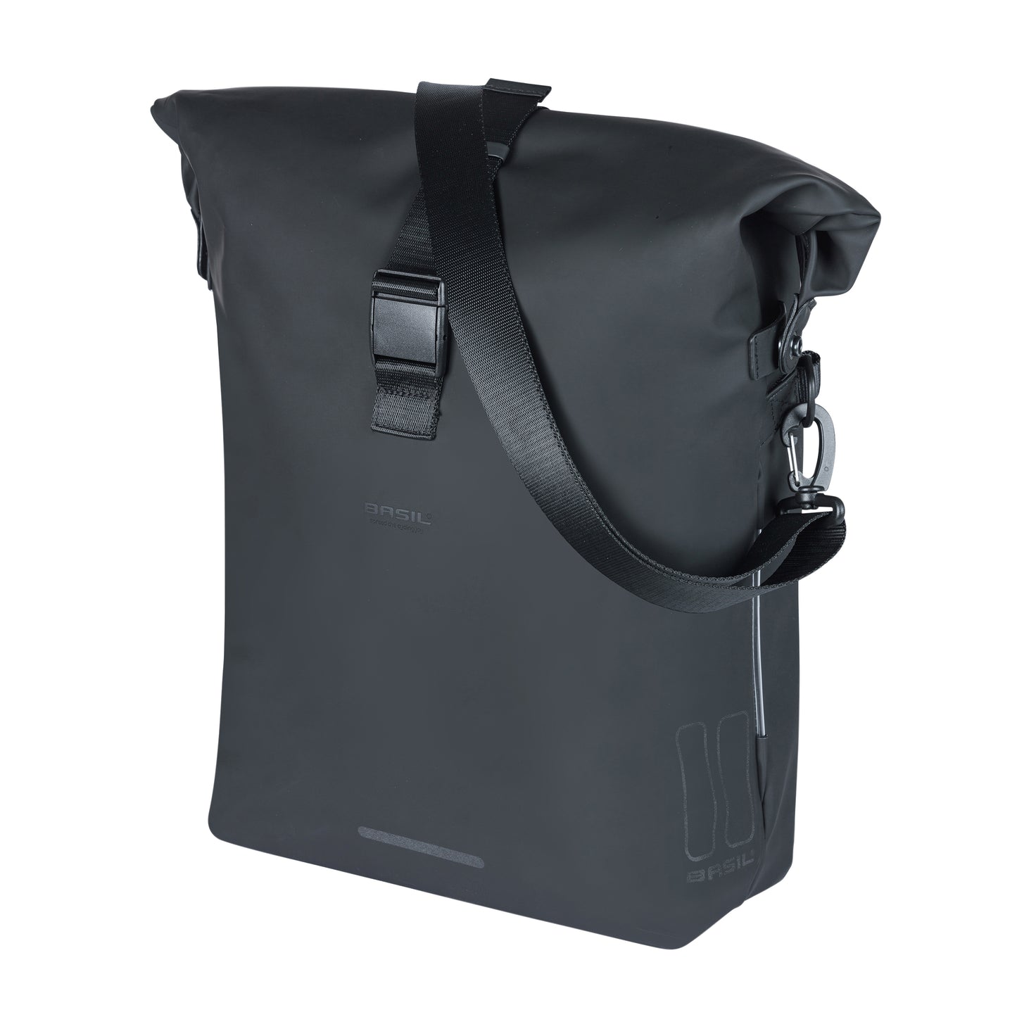 Sacoche arrière sac à dos vélo latérale Basil soho 17l noir fixation porte bagage avec système mik studs 31x16x37cm avec éclairage led