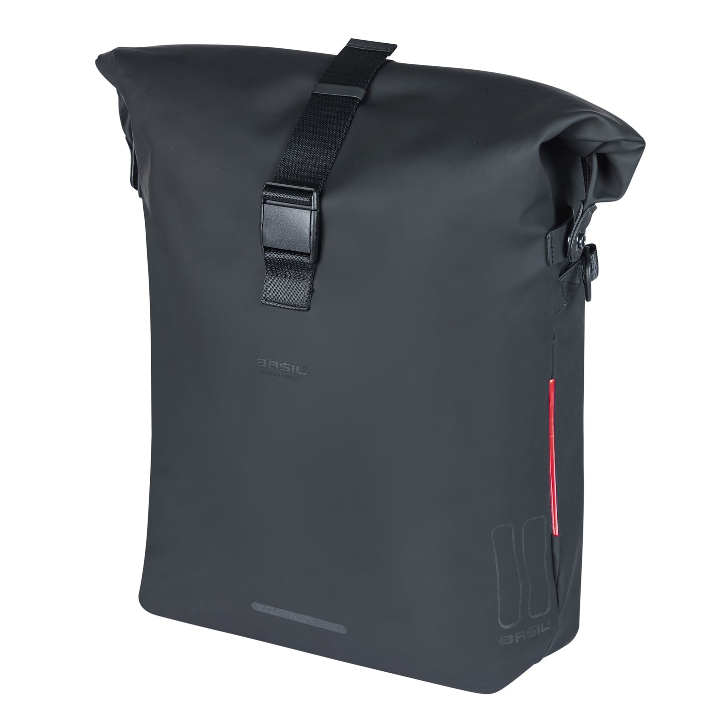 Sacoche arrière sac à dos vélo latérale Basil soho 17l noir fixation porte bagage avec système mik studs 31x16x37cm avec éclairage led