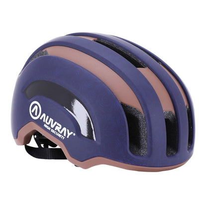 Casque vélo adulte Auvray urbain safe marine-marron double in-mold avec éclairage intégré USB