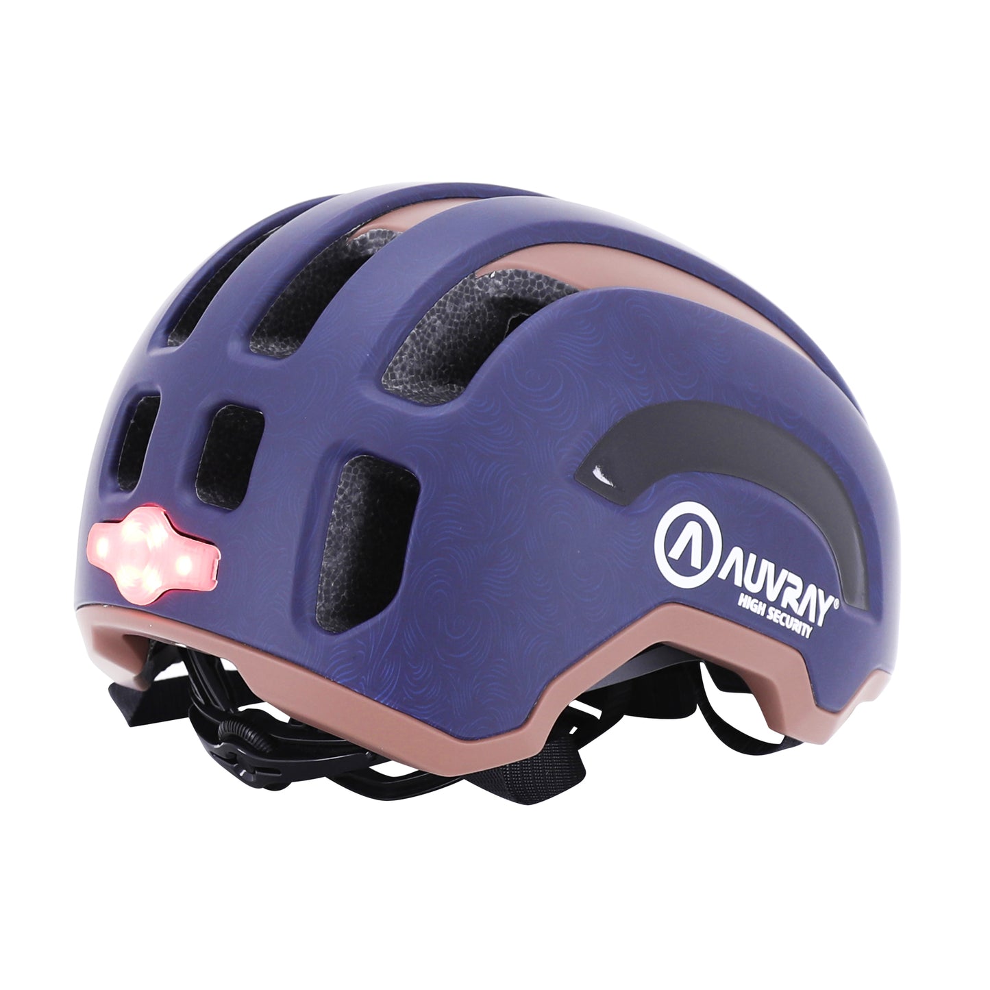 Casque vélo adulte Auvray urbain safe marine-marron double in-mold avec éclairage intégré USB