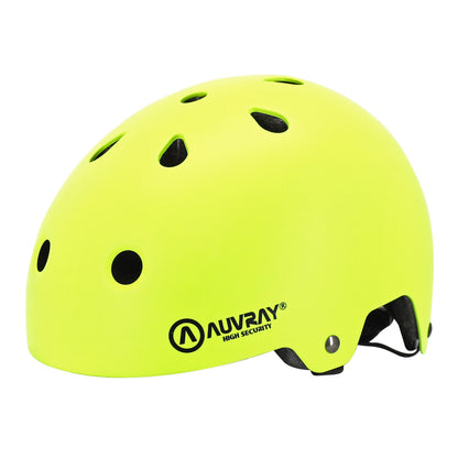 Auvray urban adult cycling helmet fluorescent yellow with integrated light on adjustable dial