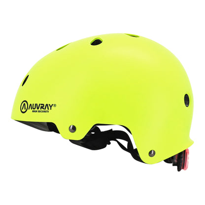 Auvray urban adult cycling helmet fluorescent yellow with integrated light on adjustable dial