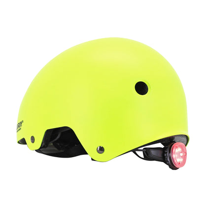 Auvray urban adult cycling helmet fluorescent yellow with integrated light on adjustable dial