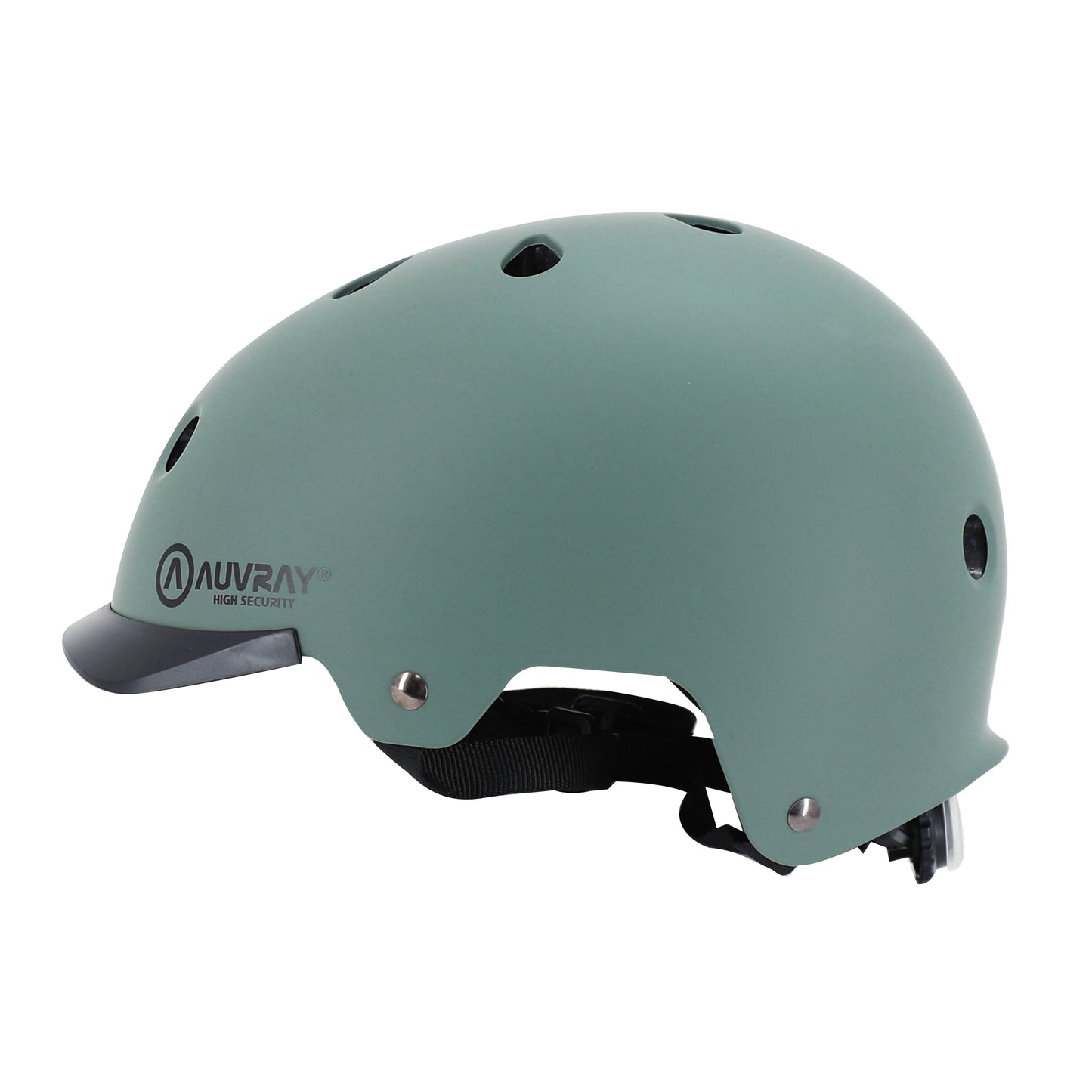 Auvray urban khaki adult cycling helmet with integrated light on adjustable dial