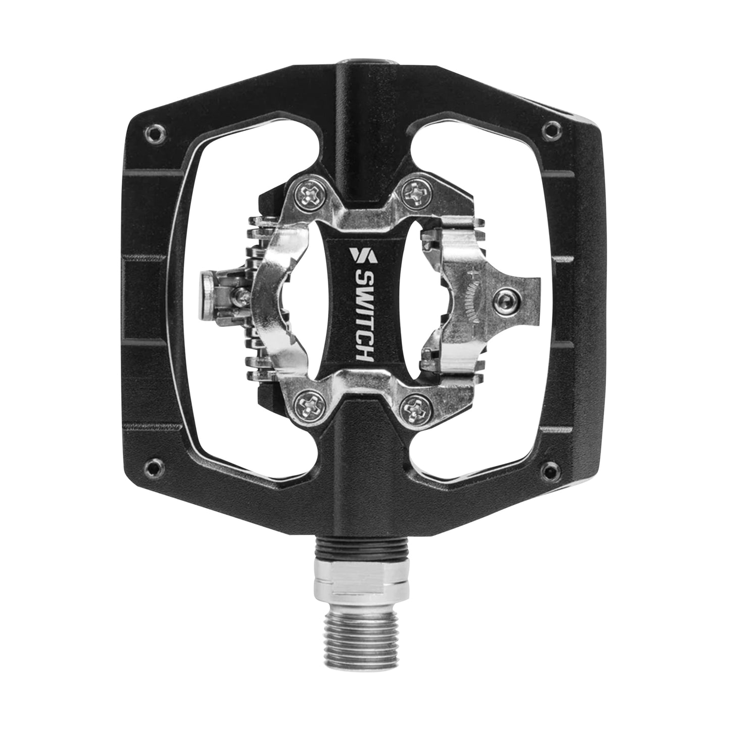 Pédale gravel VTT plate auto Switch alu CNC noir 90x90