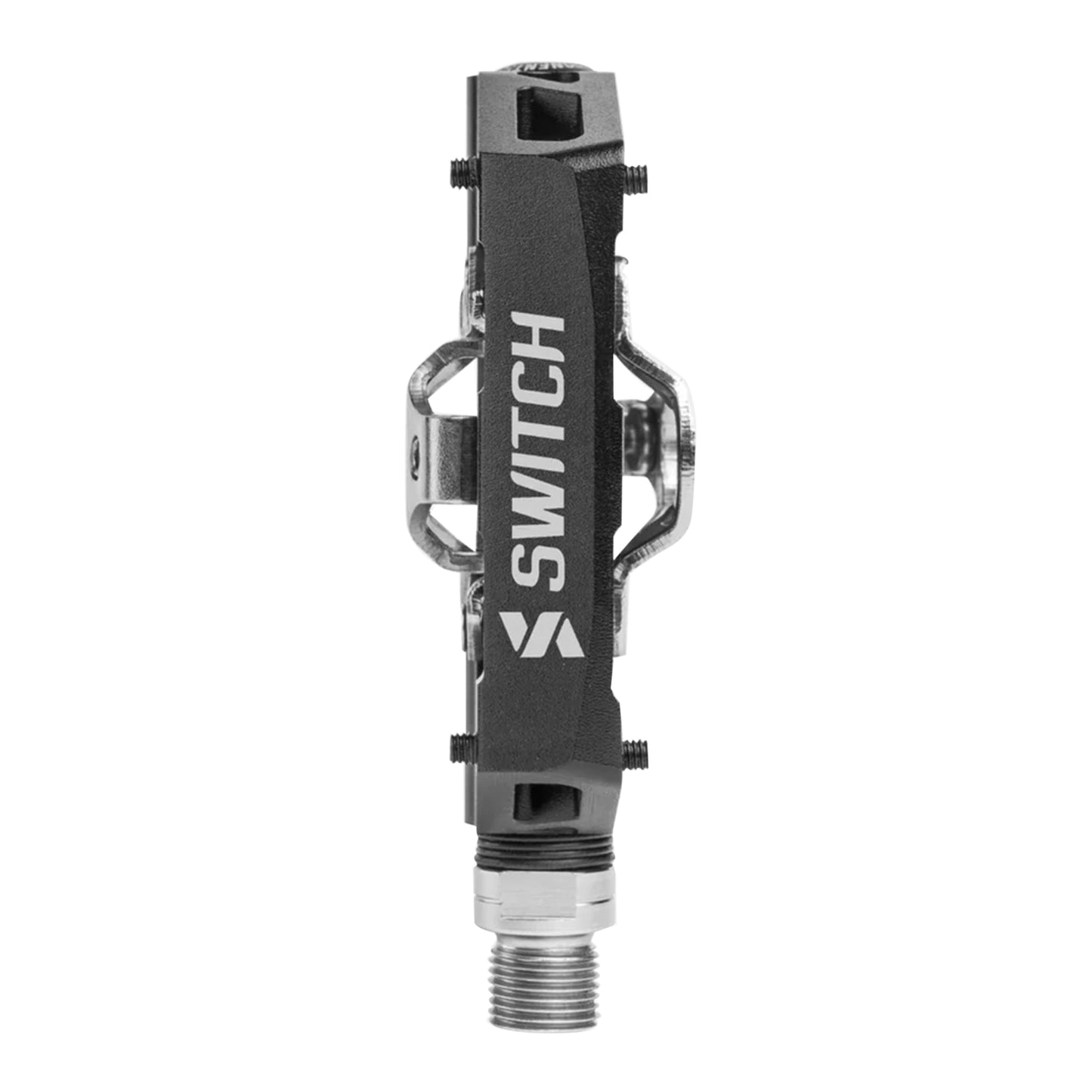 Pédale gravel VTT plate auto Switch alu CNC noir 90x90