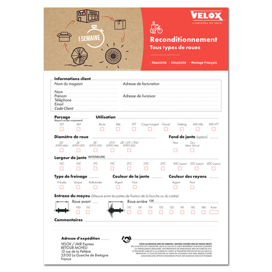 Forfait Velox remontage roue cassée