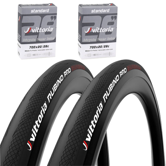 Vittoria Rubino Pro 4 Graphene 2.0 TS 700 x 28 Road Tire Black (28-622) (Pack of 2 Tires and 2 Inner Tubes)