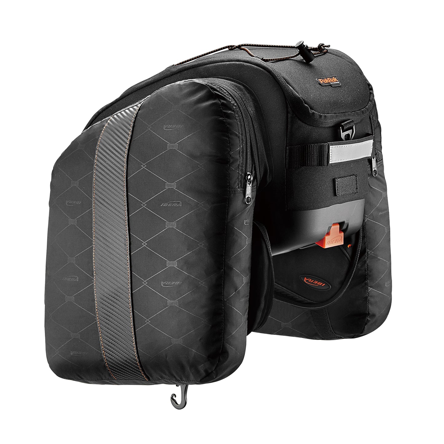 Ibera Commuter 15L Double Rear Bike Pannier / Trunk Bag Black Rear Rack Mount with Plate 37x22x25cm