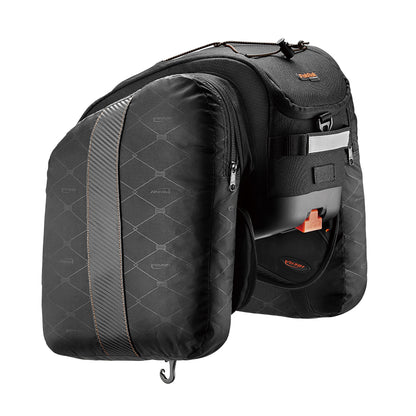 Ibera Commuter 15L Double Rear Bike Pannier / Trunk Bag Black Rear Rack Mount with Plate 37x22x25cm