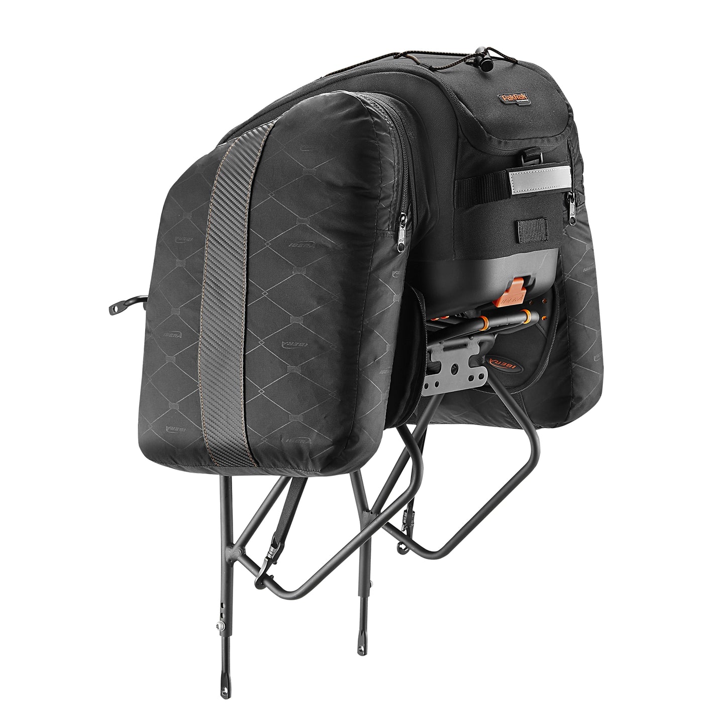 Ibera Commuter 15L Double Rear Bike Pannier / Trunk Bag Black Rear Rack Mount with Plate 37x22x25cm