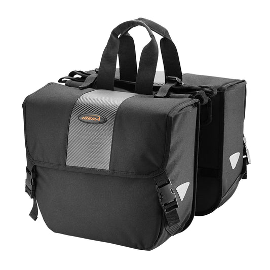 Sacoche arrière vélo double Ibera adjustable noir 24l fixation universelle 33x13x28.5cm