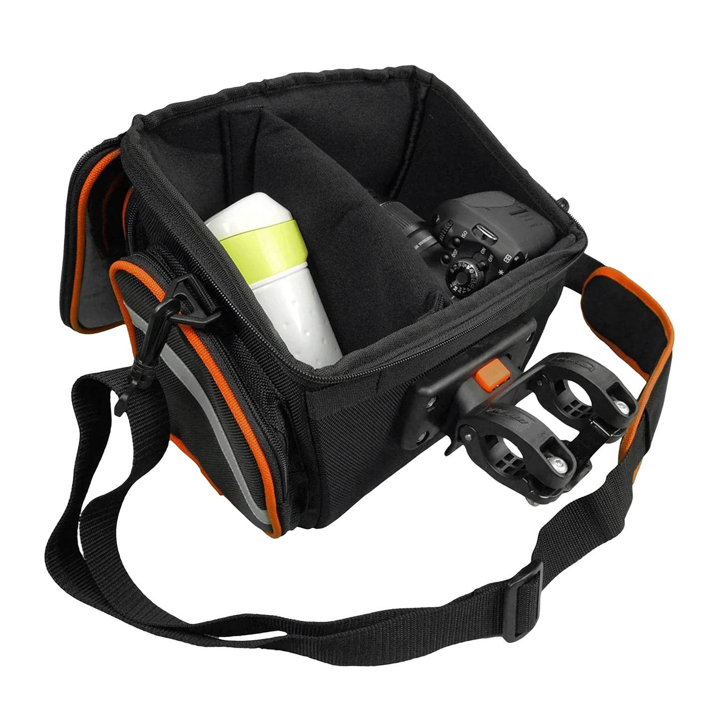 Sacoche de cintre-guidon vélo Ibera bag noir liseret orange fixation clip 32x22x23cm / 7l