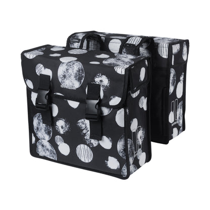 Basil Mara XL 35L Black Double Bicycle Pannier with White Print 43x14x36cm