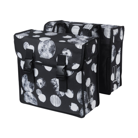 Sacoche arrière vélo double Basil mara xl 35l noir avec motifs blancs 43x14x36cm
