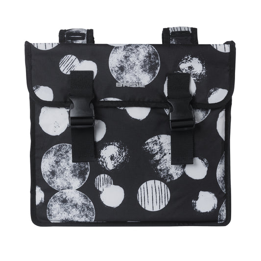 Sacoche arrière vélo double Basil mara xl 35l noir avec motifs blancs 43x14x36cm