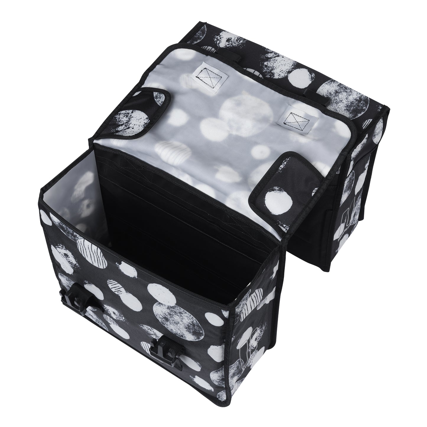 Basil Mara XL 35L Black Double Bicycle Pannier with White Print 43x14x36cm