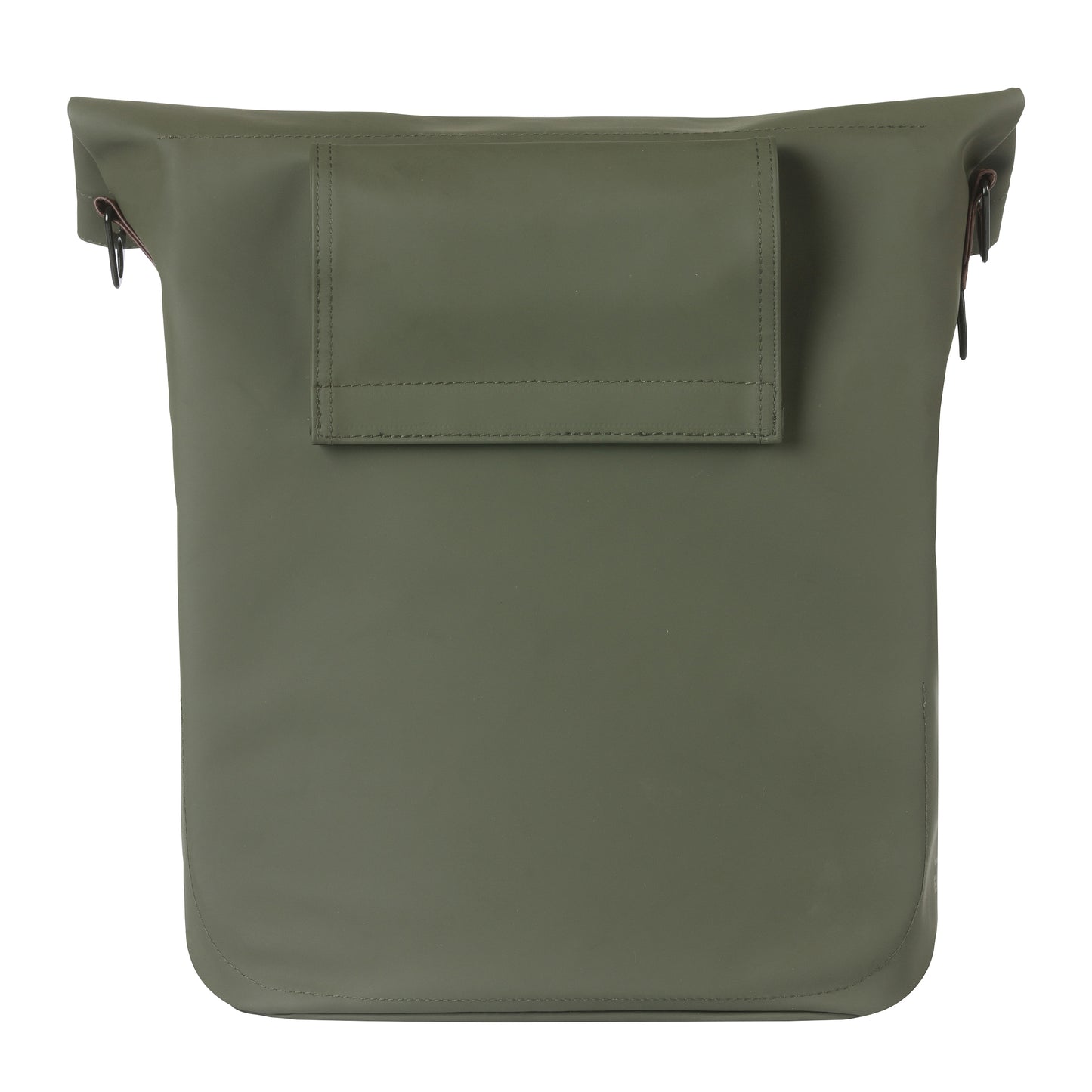 Sacoche arrière vélo latérale sac bandoulière Basil city shopper vegan vert imitation cuir droit-gauche 14-16l fixation hook-on porte bagage fermeture pliante anti-pluie avec réflechissant