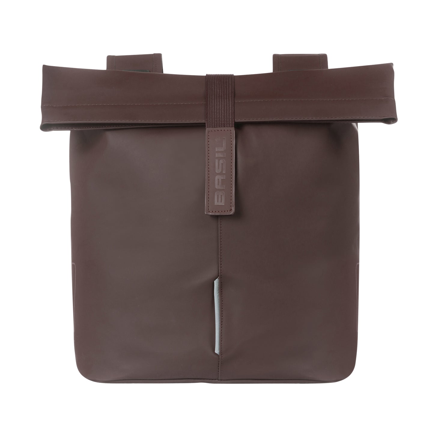 Sacoche arrière vélo double Basil vegan marron imitation cuir 28-32l fixation universelle porte bagage fermeture pliante anti-pluie avec réflechissant