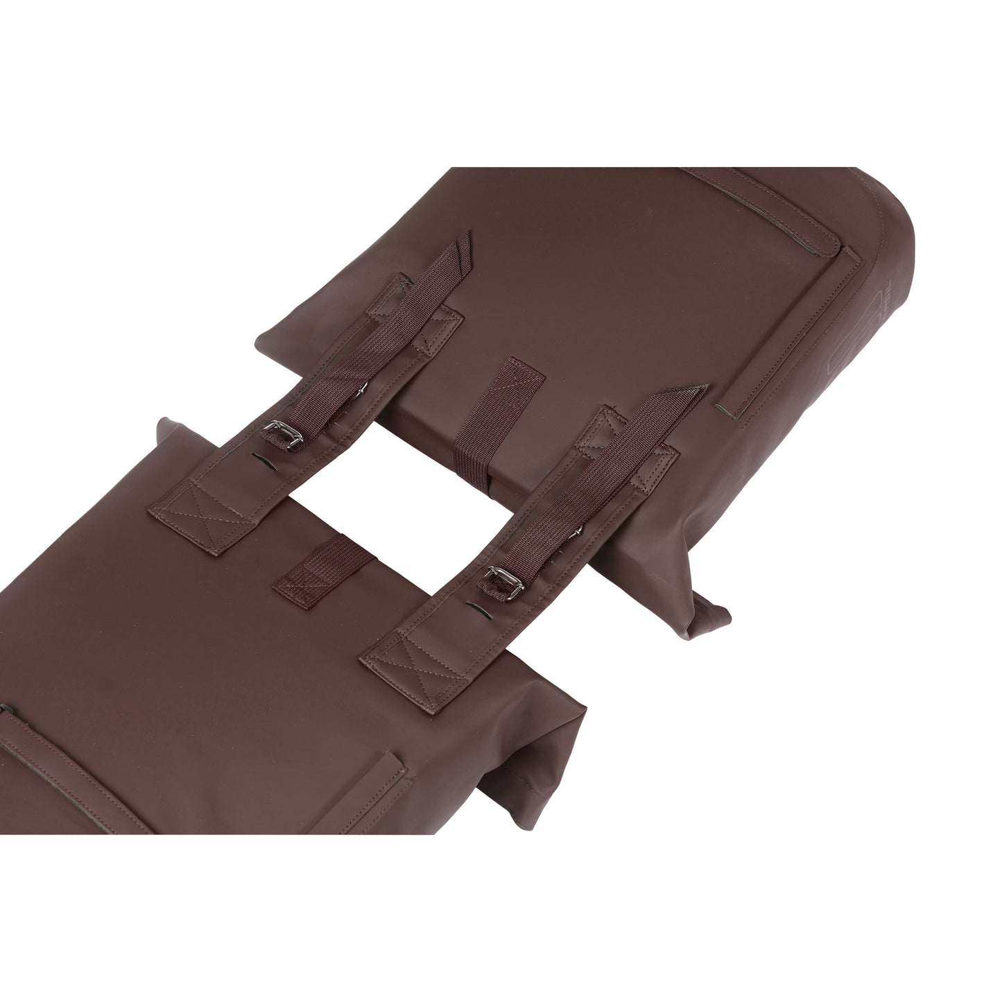 Sacoche arrière vélo double Basil vegan marron imitation cuir 28-32l fixation universelle porte bagage fermeture pliante anti-pluie avec réflechissant
