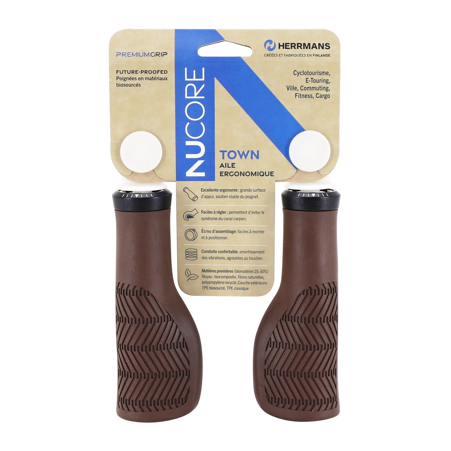 Poignées City Herrmans Nucore Town ergo marron antique 130mm