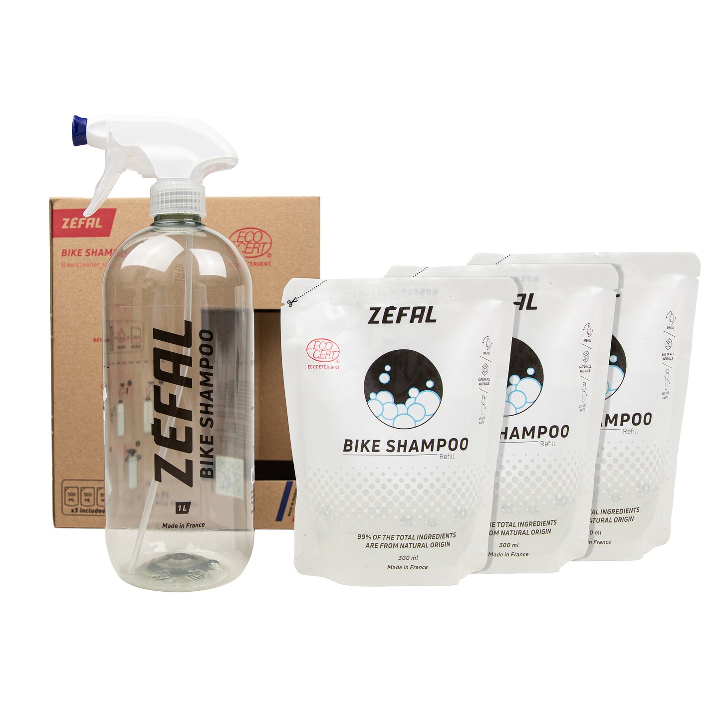 Zéfal bike shampoo (kit including 1 1L aerosol spray bottle and 3 x 300ml eco-refills)