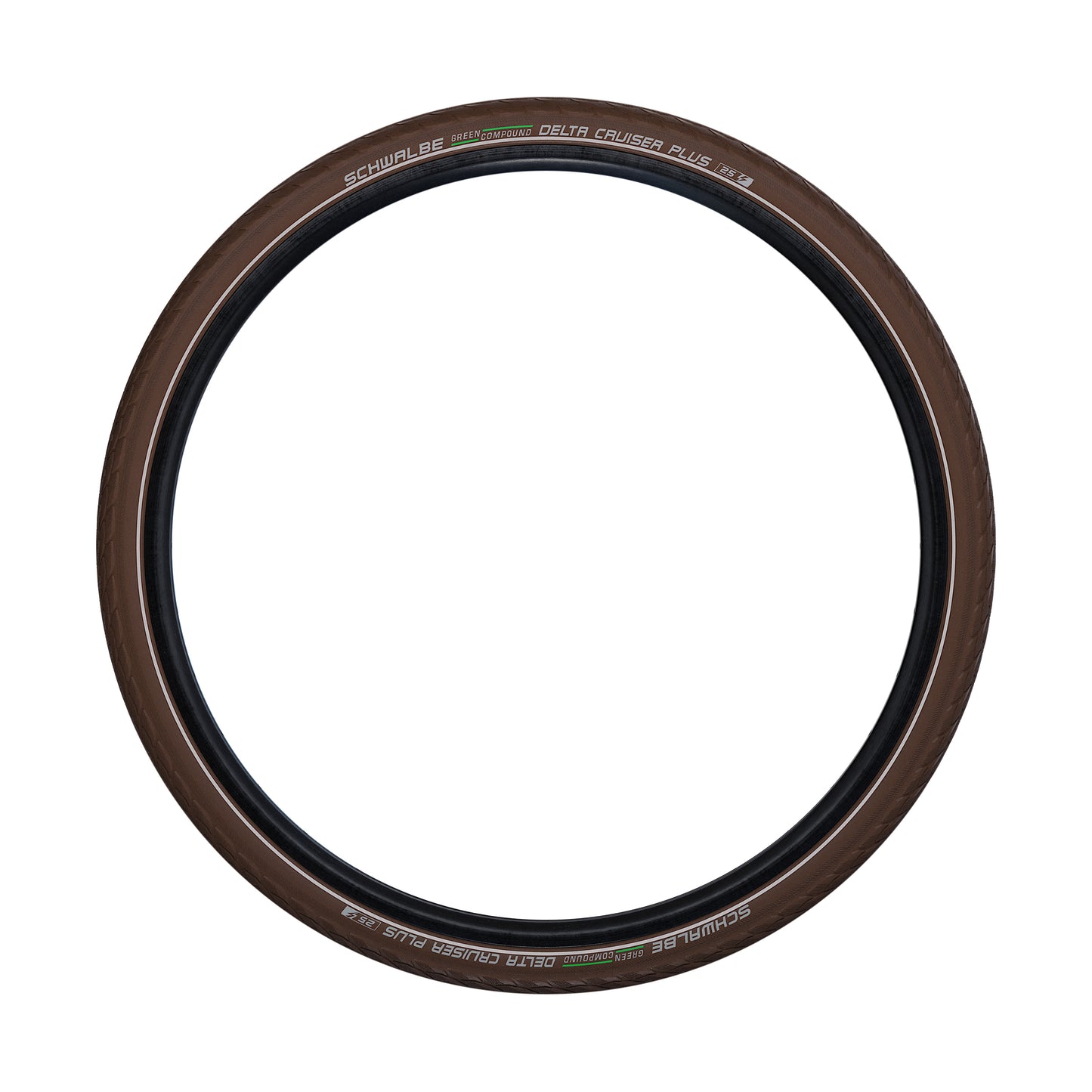 Pneu VTC Urbain 700 X 35 Schwalbe Delta Cruiser plus Marron TR (37-622) Renfort Green Guard flanc Reflex