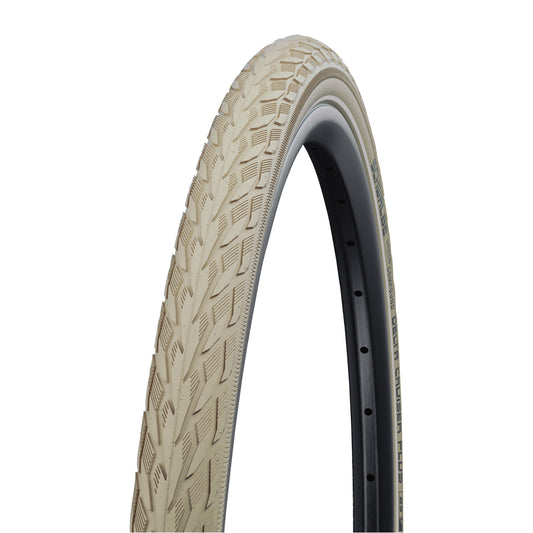 Pneu VTC Urbain 700 X 35 Schwalbe Delta Cruiser plus Crème TR (37-622) Renfort Green Guard flanc Reflex