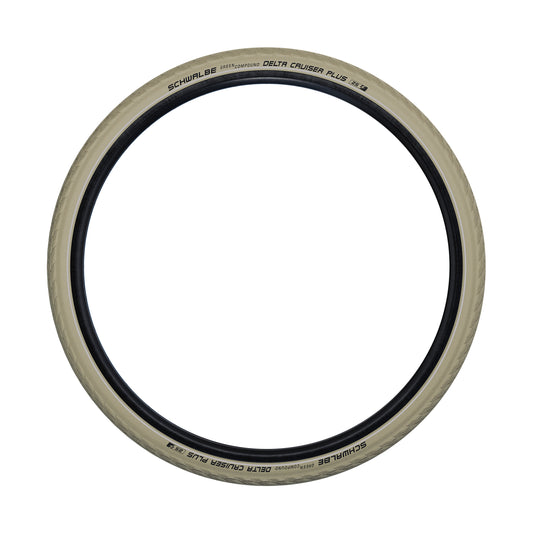 Pneu VTC Urbain 700 X 35 Schwalbe Delta Cruiser plus Crème TR (37-622) Renfort Green Guard flanc Reflex