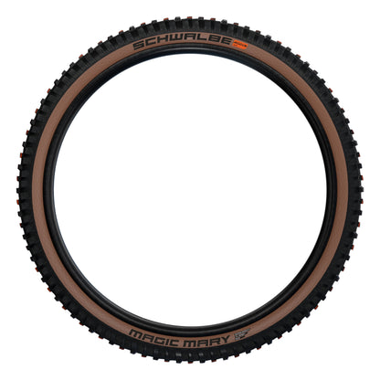 Pneu VTT Gravity 27.5 X 2.40 Schwalbe Magic Mary Evo Addix Super Gravity Soft Noir flanc Brun Tubeless Ready TS (62-584) (650B) Compatible VAE