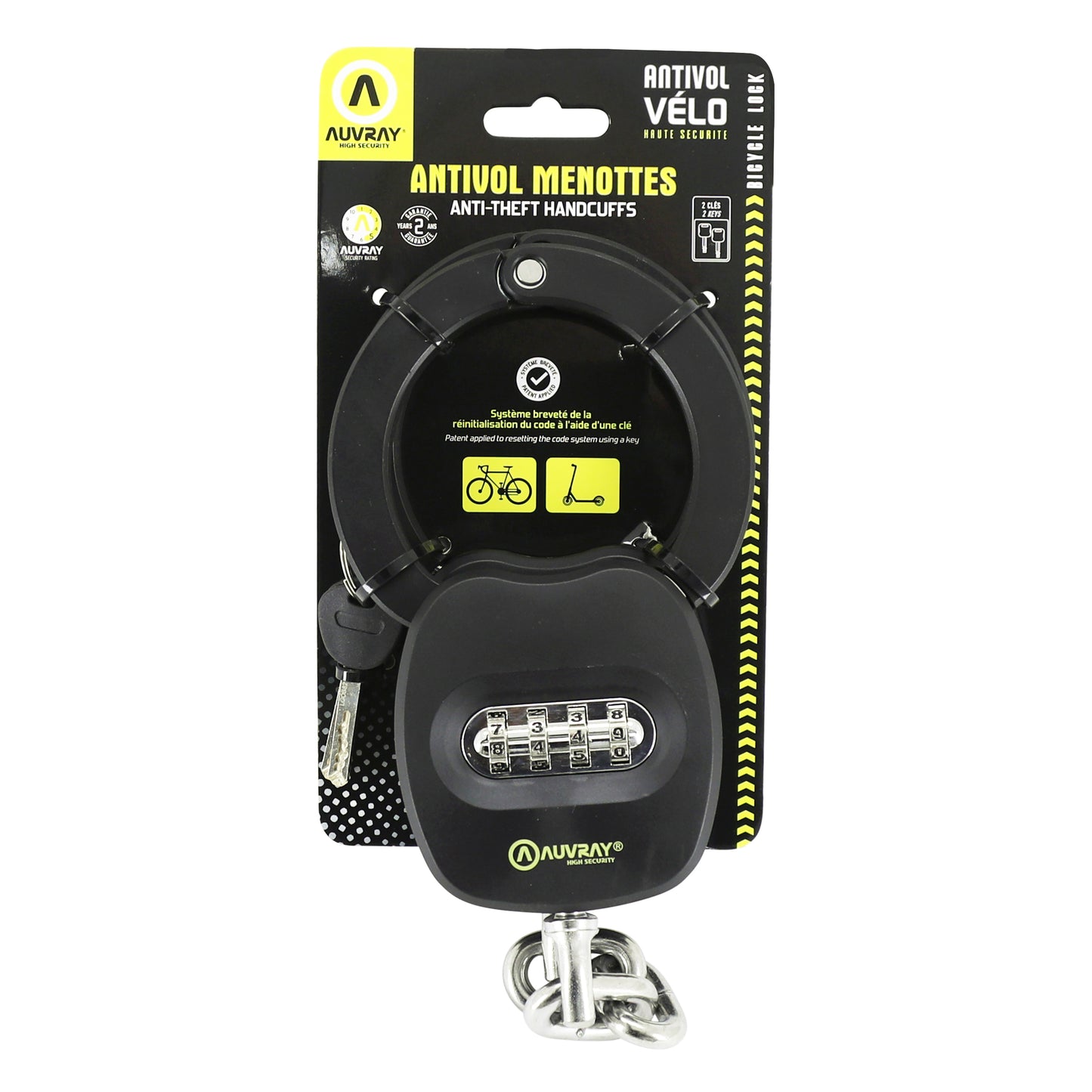 Auvray Handcuff Bicycle - Scooter Anti-Theft Lock with Combination, 48.3 cm, Black
