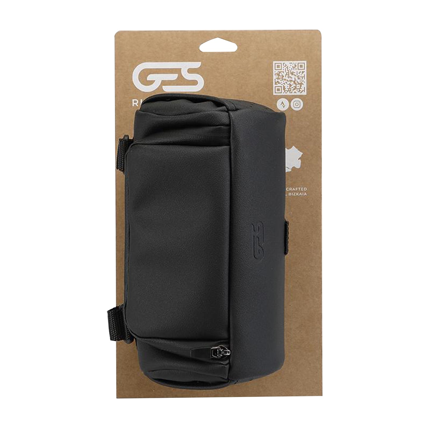 GES Gorla Cylinder Handlebar Bag, Black Synthetic Water-Repellent Leather, Velcro Fastening, 3L, L22 x Diam 12cm