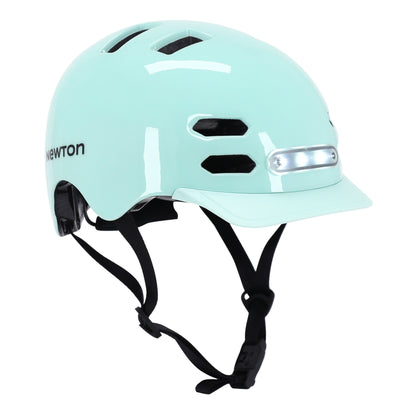 Casque vélo adulte Newton city v4 vert pastel in-mold avec éclairage intégré et visière