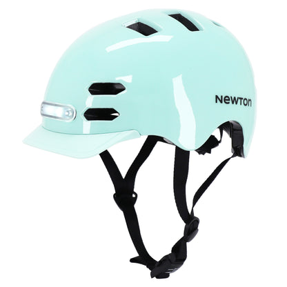 Casque vélo adulte Newton city v4 vert pastel in-mold avec éclairage intégré et visière