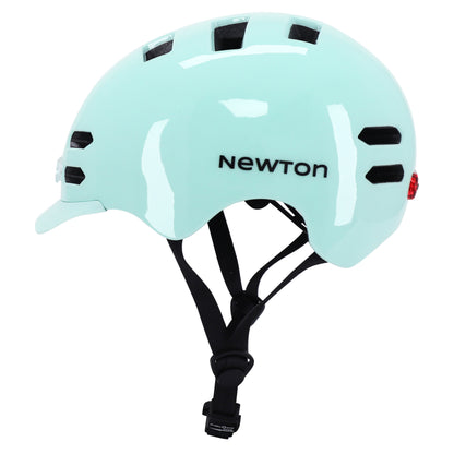 Casque vélo adulte Newton city v4 vert pastel in-mold avec éclairage intégré et visière