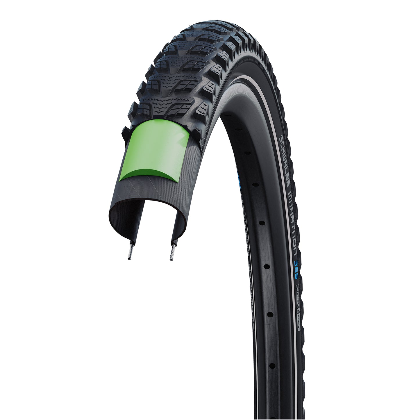 Pneu City 20 X 2.15 Schwalbe Marathon 365 Noir TR (55-406) Renfort GreenGuard 5mm flanc Reflex Compatible VAE