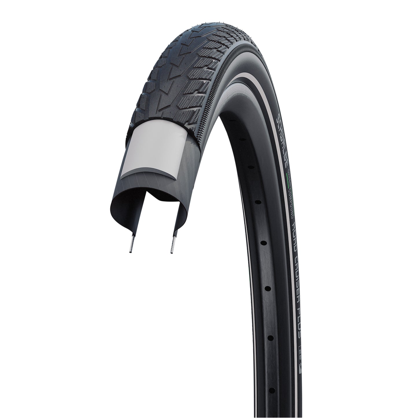 Urban MTB Tire 29 X 2.15 Schwalbe Road Cruiser Plus TR Black (55-622) GreenGuard Reinforcement Reflective Sidewall E-Bike Compatible