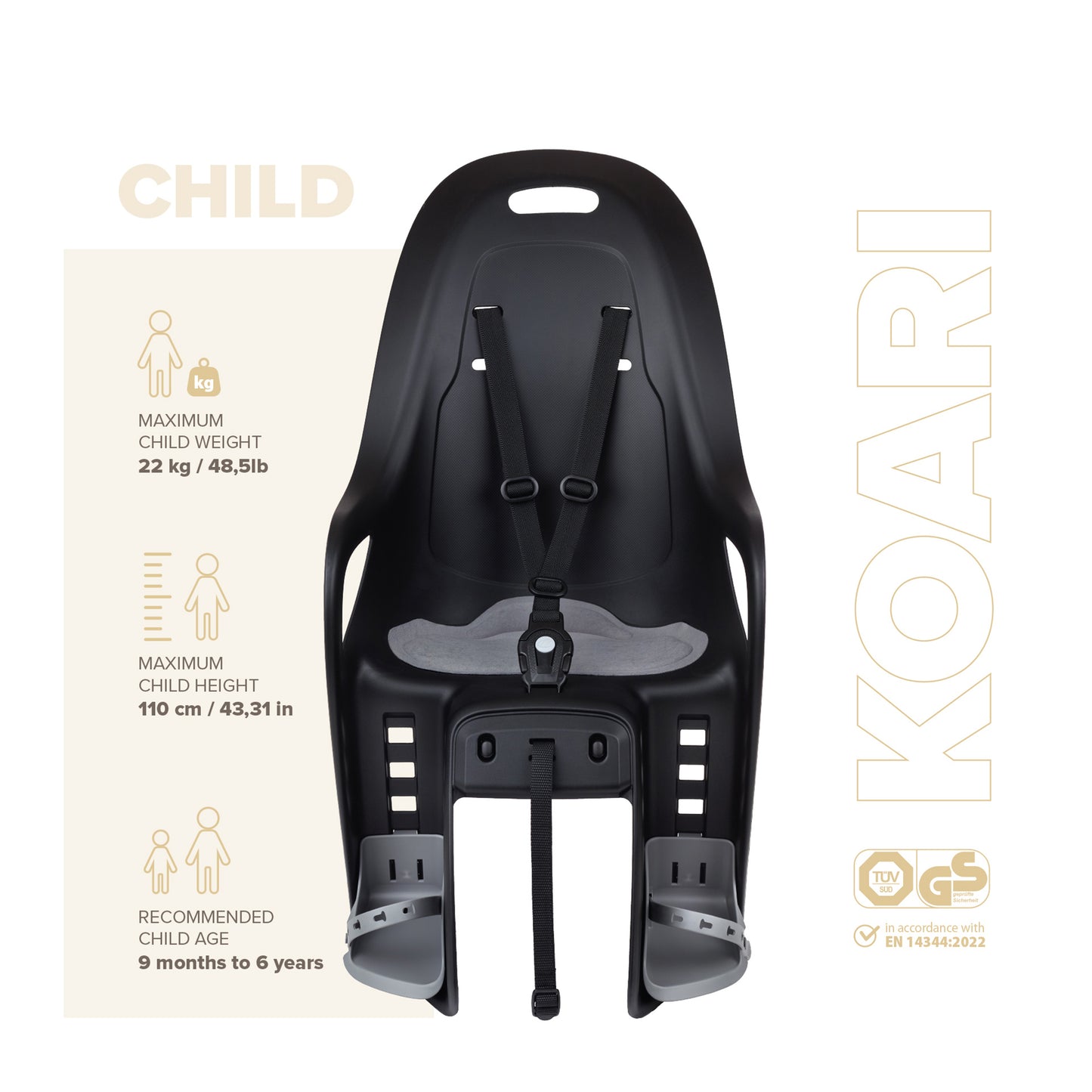 Polisport Koari Rear Child Seat Black Rack Mount