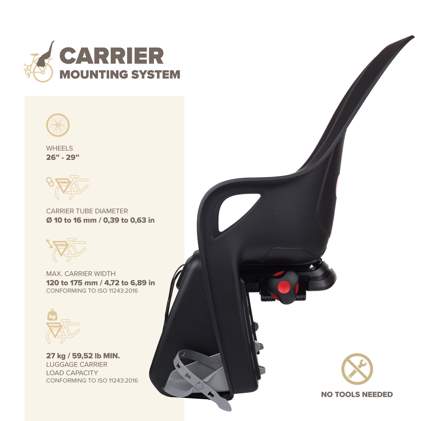 Polisport Koari Rear Child Seat Black Rack Mount