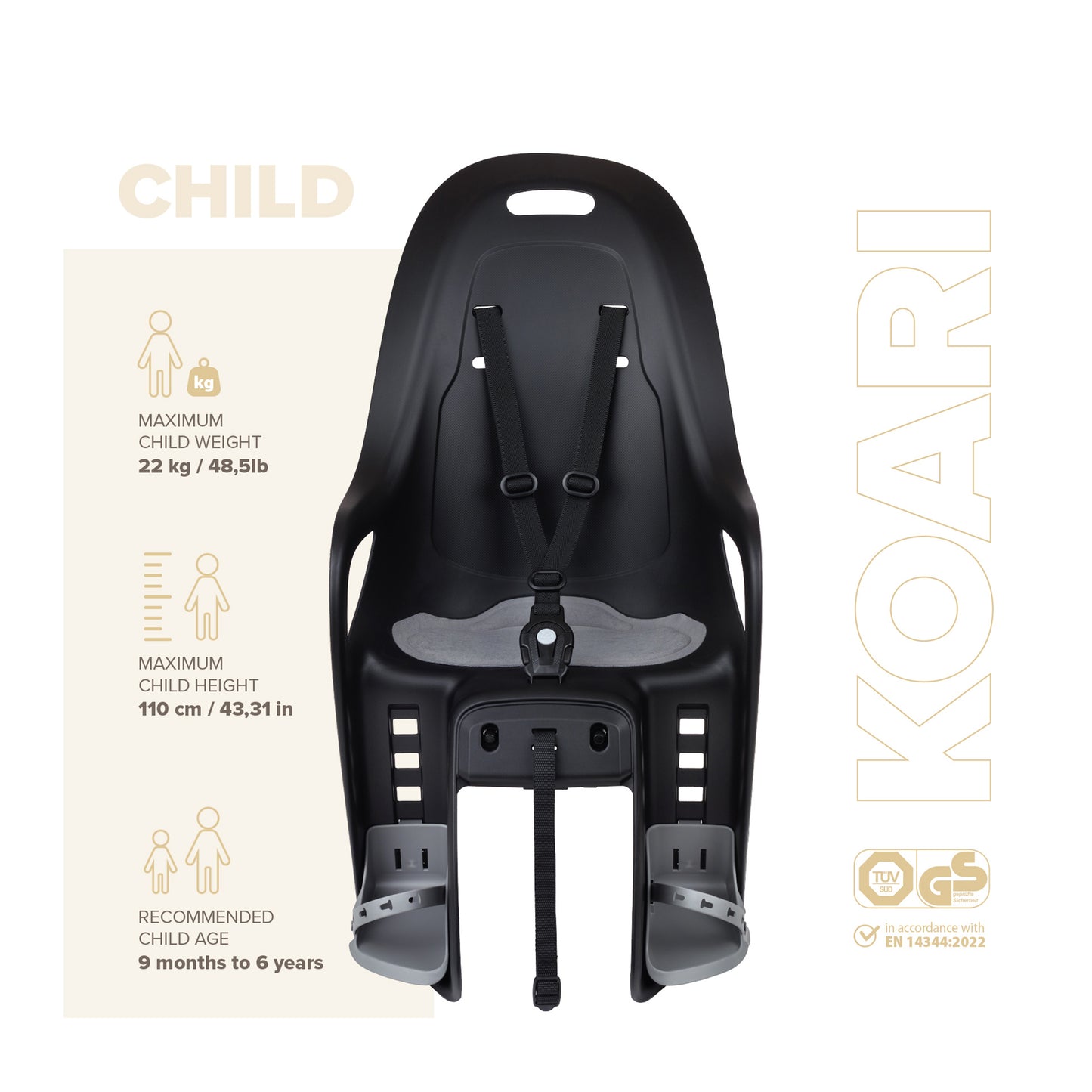 Siège enfant arrière Polisport Koari MIK HD porte-bagage